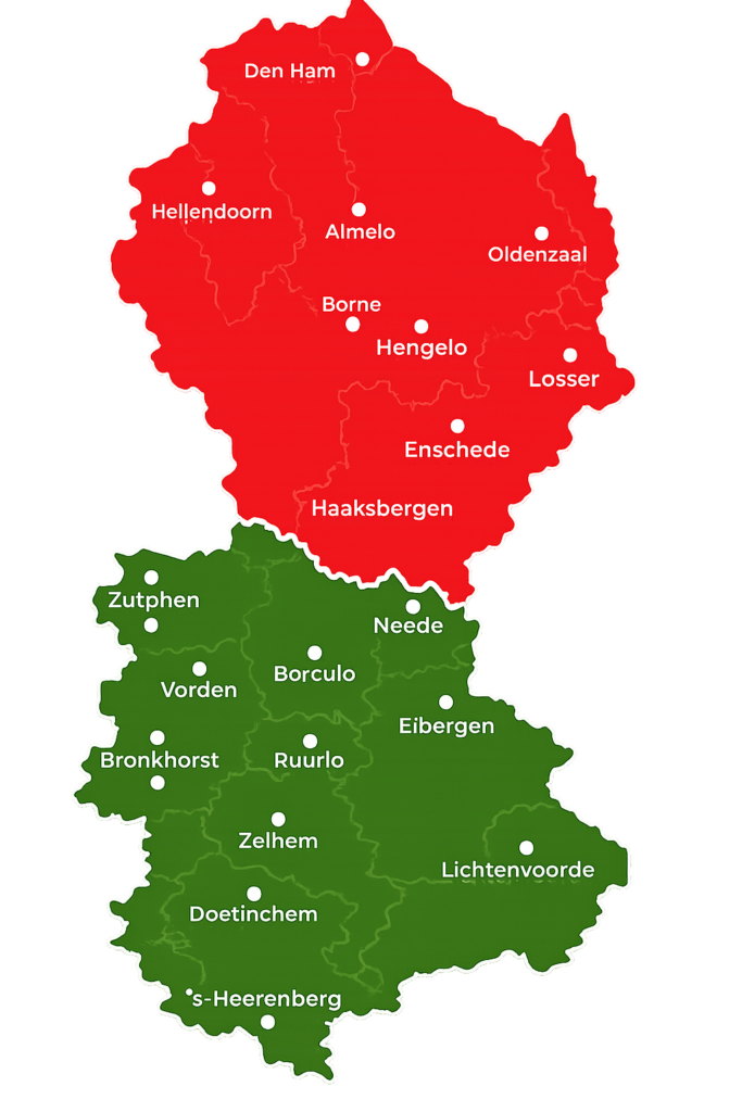 Kaart van de regio Twente en de Achterhoek