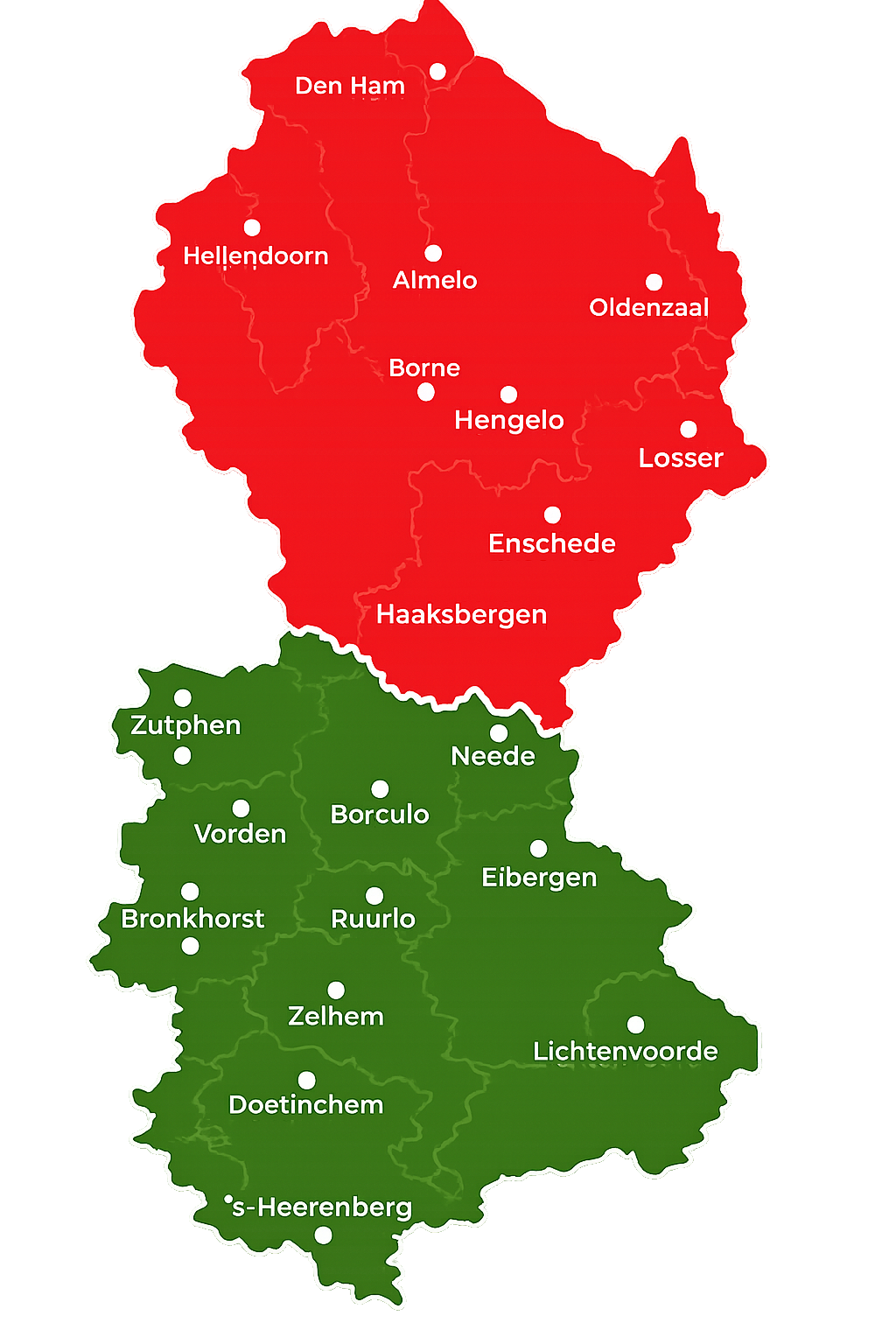 Kaart van de regio Twente en de Achterhoek